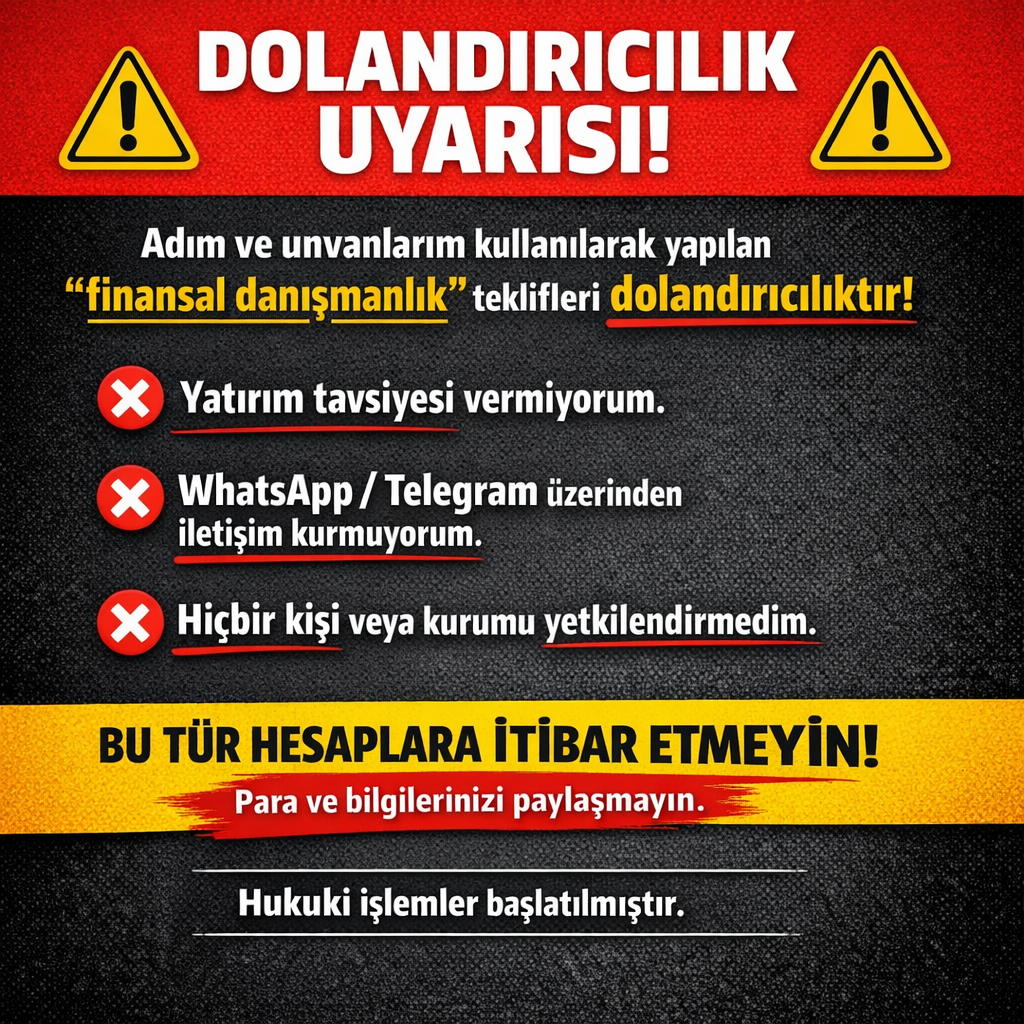 ⚠️ Adım kullanılarak yapılan “finansal danışmanlık” tekliflerinin tamamı dolandırıcılıktır. Yatırım tavsiyesi vermiyorum.